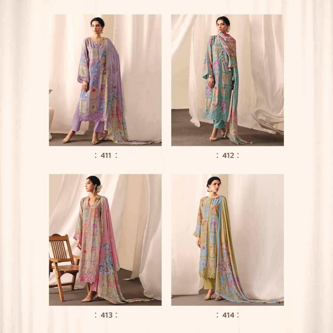 Dahlia By Sohni 411 To 414 Series Beautiful Suits Colorful Stylish Fancy Casual Wear & Ethnic Wear Pure Muslin Dresses At Wholesale Price