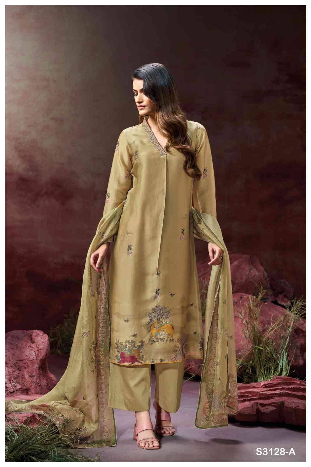Ailis-3128 By Ganga Fashion 3128-A To 3128-C Series Beautiful Festive Suits Colorful Stylish Fancy Casual Wear & Ethnic Wear Pure Bemberg Silk Dresses At Wholesale Price