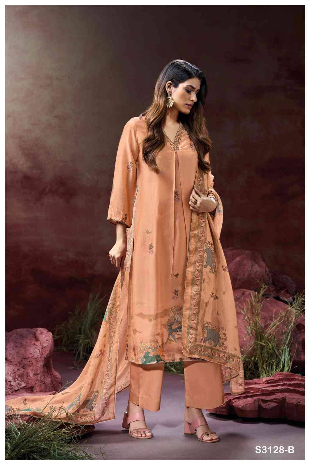 Ailis-3128 By Ganga Fashion 3128-A To 3128-C Series Beautiful Festive Suits Colorful Stylish Fancy Casual Wear & Ethnic Wear Pure Bemberg Silk Dresses At Wholesale Price