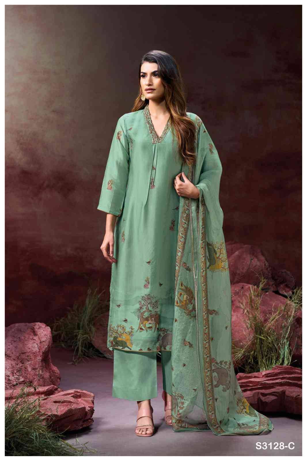 Ailis-3128 By Ganga Fashion 3128-A To 3128-C Series Beautiful Festive Suits Colorful Stylish Fancy Casual Wear & Ethnic Wear Pure Bemberg Silk Dresses At Wholesale Price