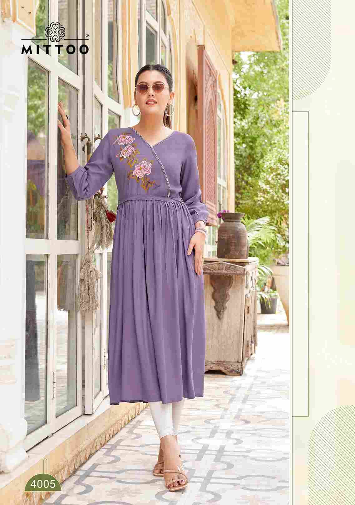 Nora By Mittoo 4001 To 4006 Series Designer Stylish Fancy Colorful Beautiful Party Wear & Ethnic Wear Collection Rayon Kurtis At Wholesale Price