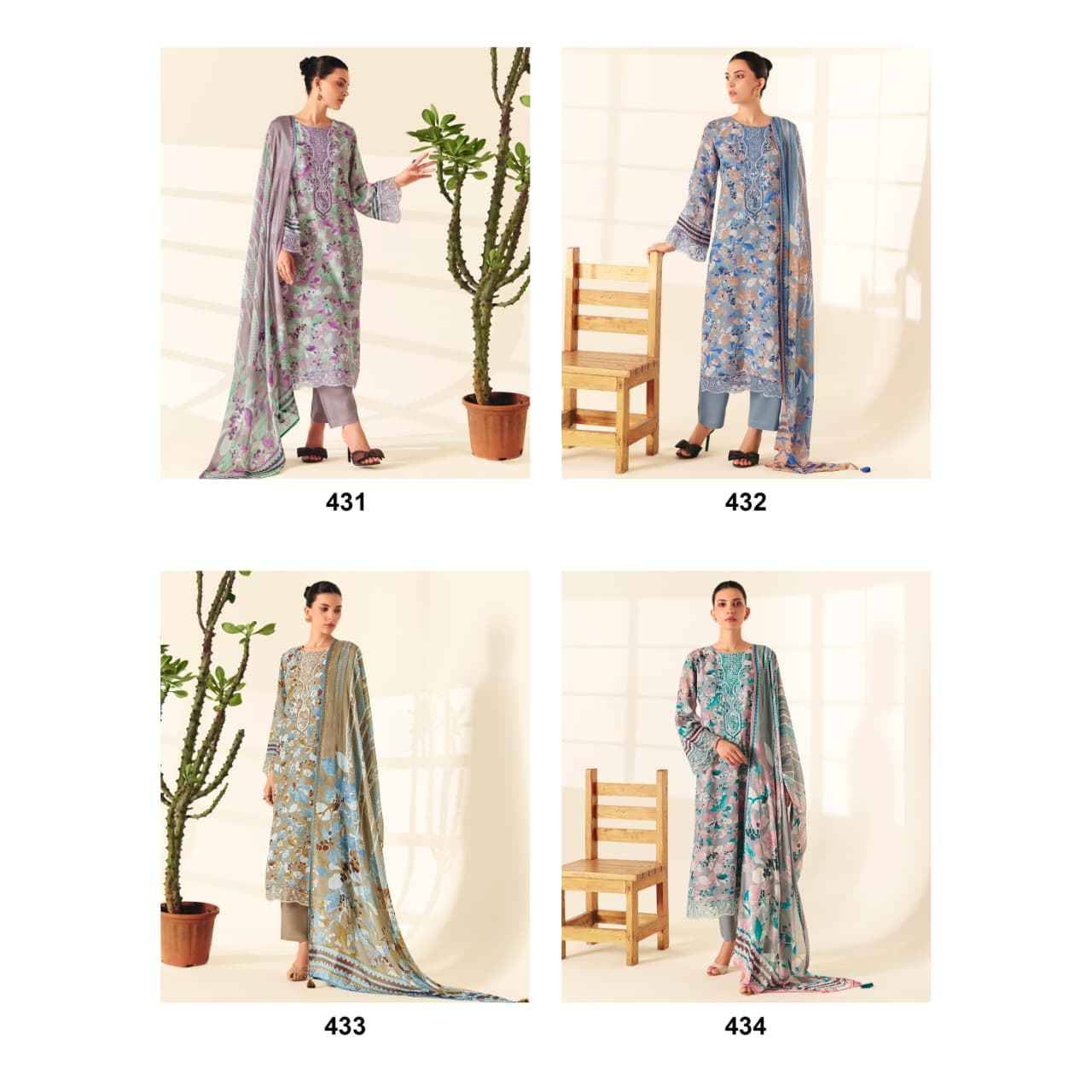 Juliet By Sohni 431 To 434 Series Beautiful Suits Colorful Stylish Fancy Casual Wear & Ethnic Wear Pure Muslin Dresses At Wholesale Price