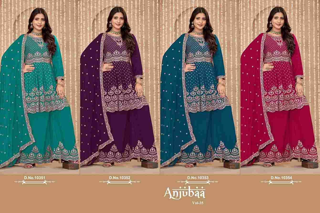Anjubaa Vol-35 By Fashid Wholesale 10351 To 10354 Series Designer Sharara Suits Beautiful Fancy Colorful Stylish Party Wear & Occasional Wear Chinnon Dresses At Wholesale Price