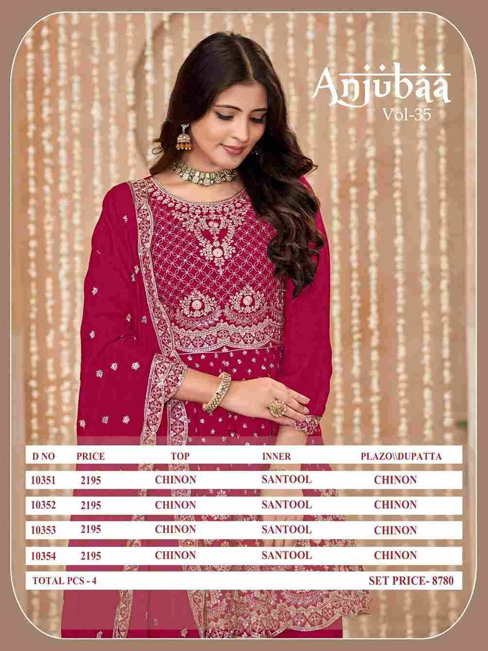 Anjubaa Vol-35 By Fashid Wholesale 10351 To 10354 Series Designer Sharara Suits Beautiful Fancy Colorful Stylish Party Wear & Occasional Wear Chinnon Dresses At Wholesale Price