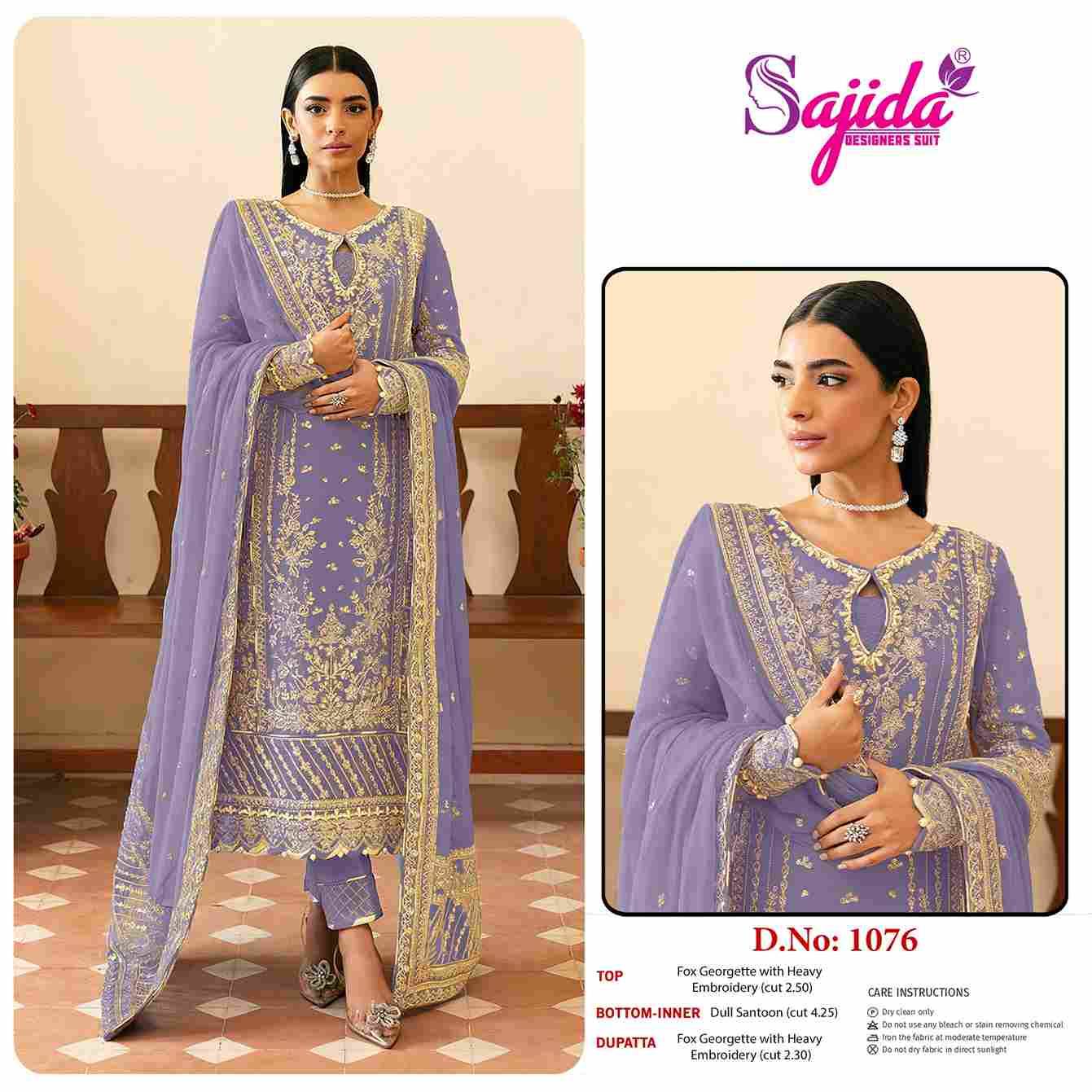 Sajida Hit Design 1076 By Sajida Designer Suit Beautiful Pakistani Suits Colorful Stylish Fancy Casual Wear & Ethnic Wear Heavy Faux Georgette Embroidered Dresses At Wholesale Price