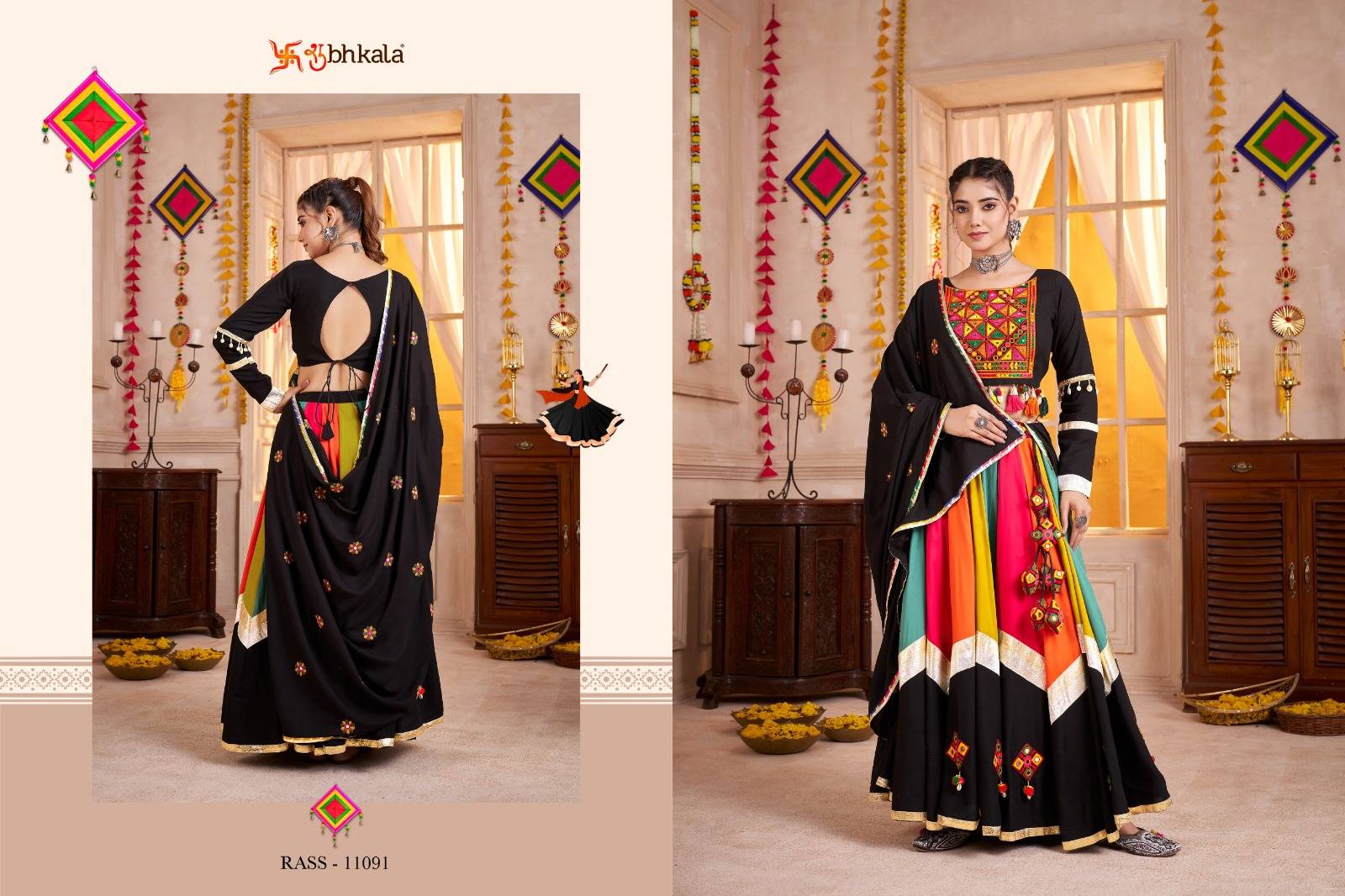 Raas Vol-28 By Shubhkala 11091 To 11094 Series Navratri Wear Collection Beautiful Stylish Colorful Fancy Party Wear & Occasional Wear Viscose Cotton Lehengas At Wholesale Price