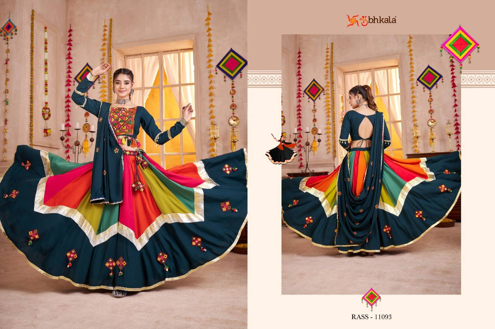 Raas Vol-28 By Shubhkala 11091 To 11094 Series Navratri Wear Collection Beautiful Stylish Colorful Fancy Party Wear & Occasional Wear Viscose Cotton Lehengas At Wholesale Price
