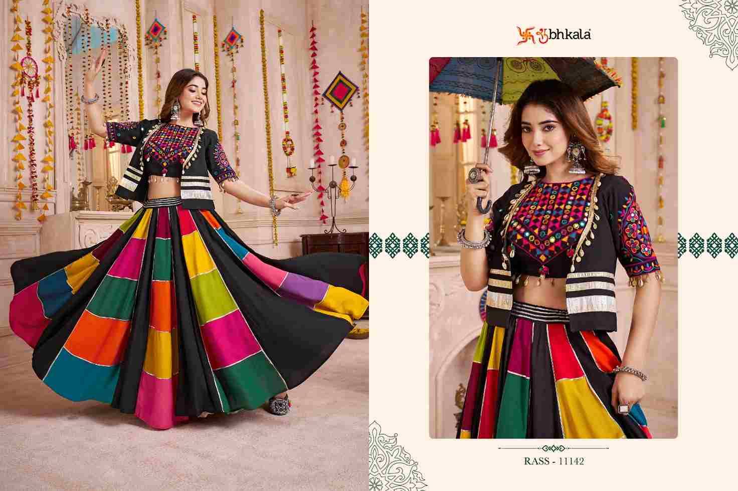 Raas Vol-33 By Shubhkala 11141 To 11145 Series Navratri Wear Collection Beautiful Stylish Colorful Fancy Party Wear & Occasional Wear Viscose Cotton Lehengas At Wholesale Price