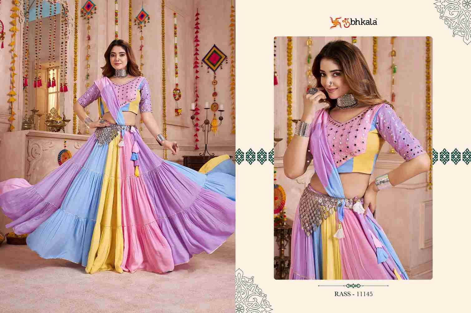 Raas Vol-33 By Shubhkala 11141 To 11145 Series Navratri Wear Collection Beautiful Stylish Colorful Fancy Party Wear & Occasional Wear Viscose Cotton Lehengas At Wholesale Price