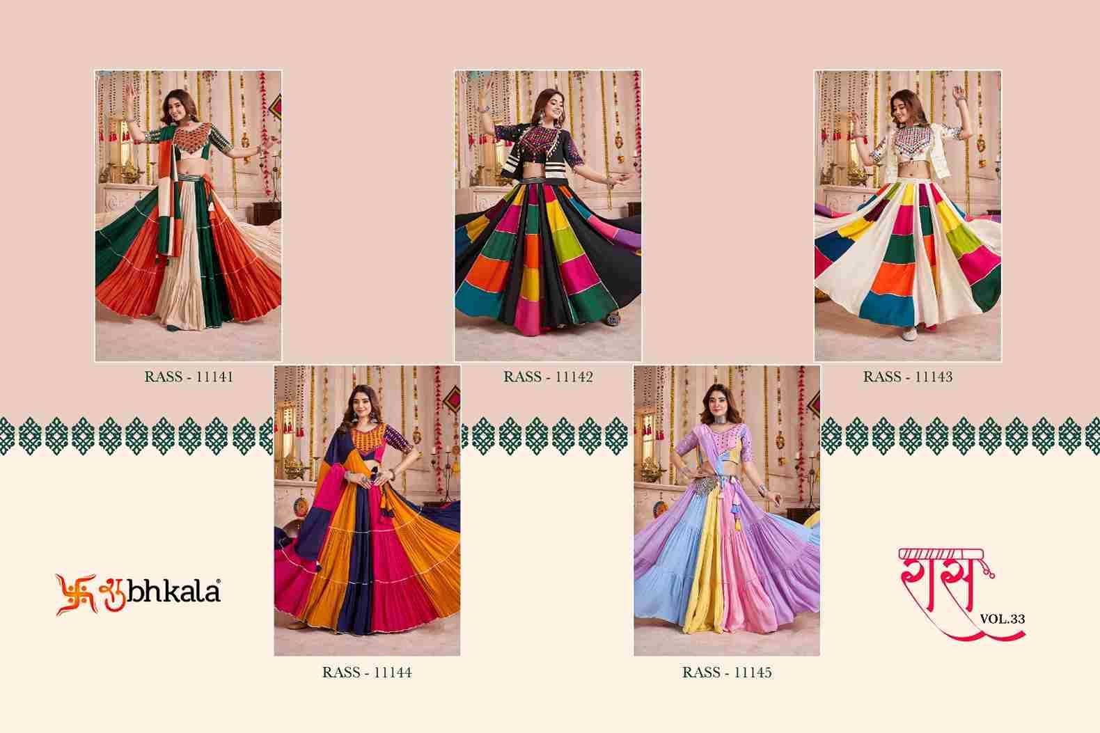 Raas Vol-33 By Shubhkala 11141 To 11145 Series Navratri Wear Collection Beautiful Stylish Colorful Fancy Party Wear & Occasional Wear Viscose Cotton Lehengas At Wholesale Price