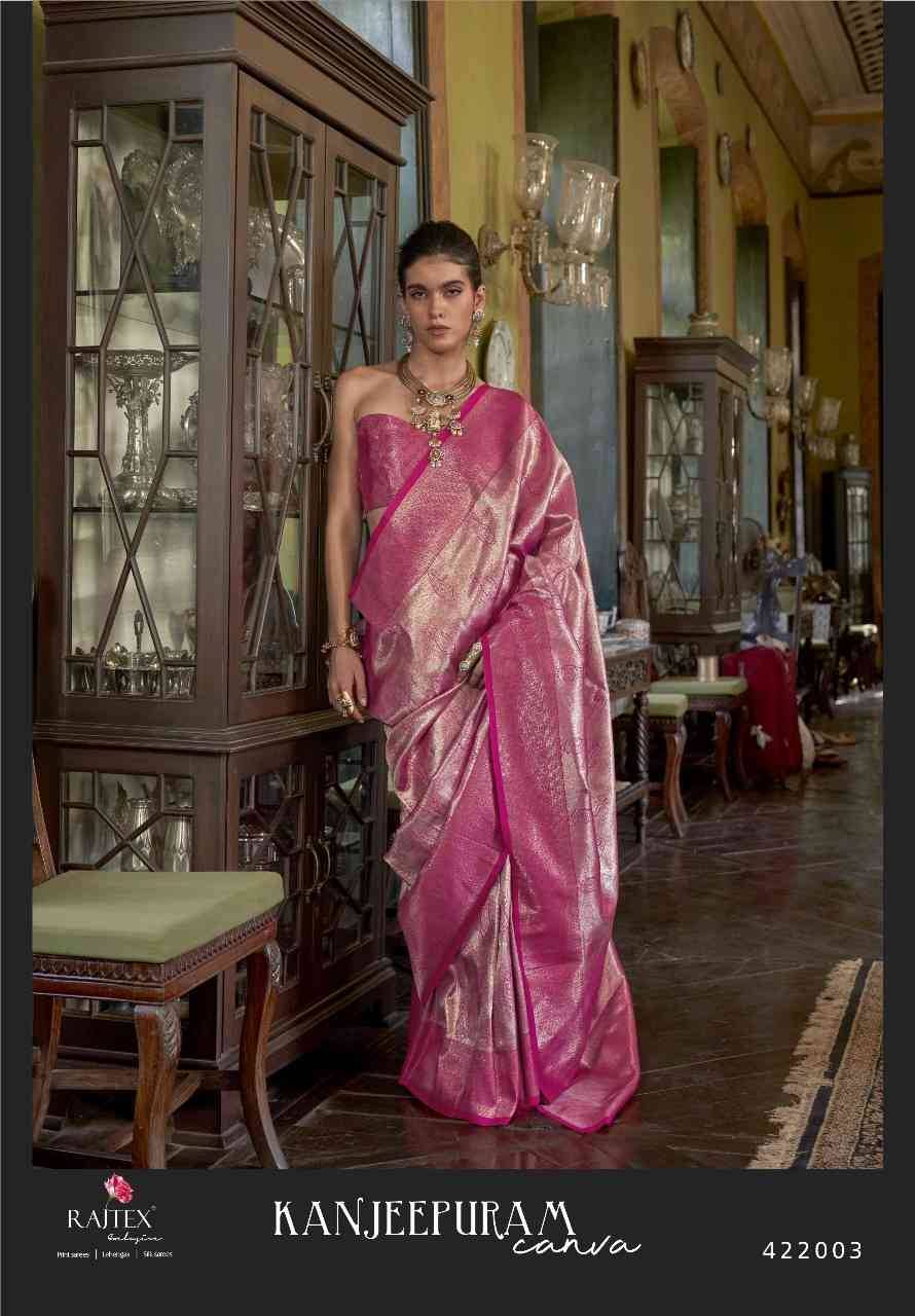 Kanjeepuram Canva By Raj Tex 422001 To 422006 Series Indian Traditional Wear Collection Beautiful Stylish Fancy Colorful Party Wear & Occasional Wear Silk Sarees At Wholesale Price