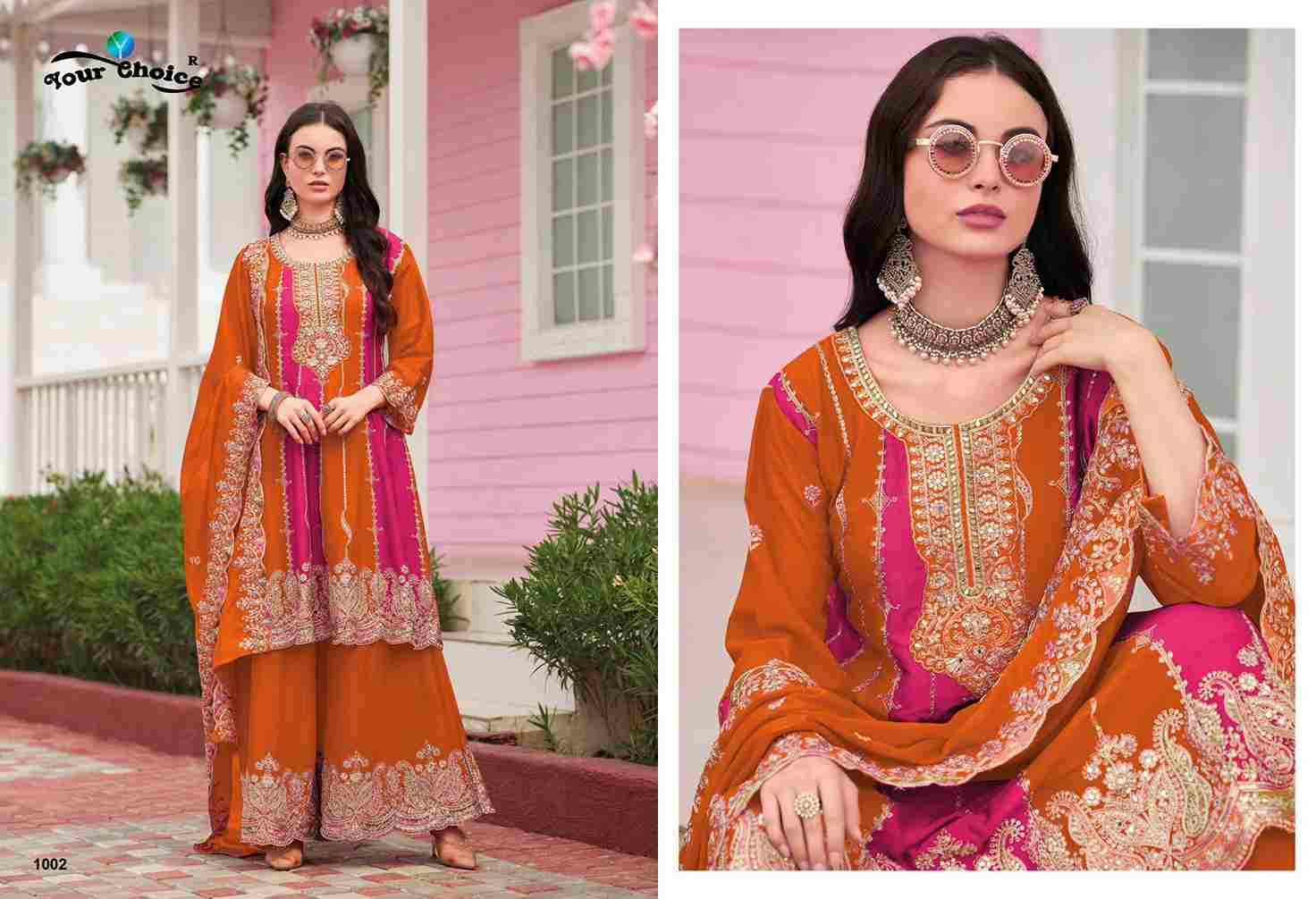 Orra Edit Vol-3 By Your Choice 1001 To 1002 Series Designer Sharara Suits Collection Beautiful Stylish Fancy Colorful Party Wear & Occasional Wear Chinnon Dresses At Wholesale Price