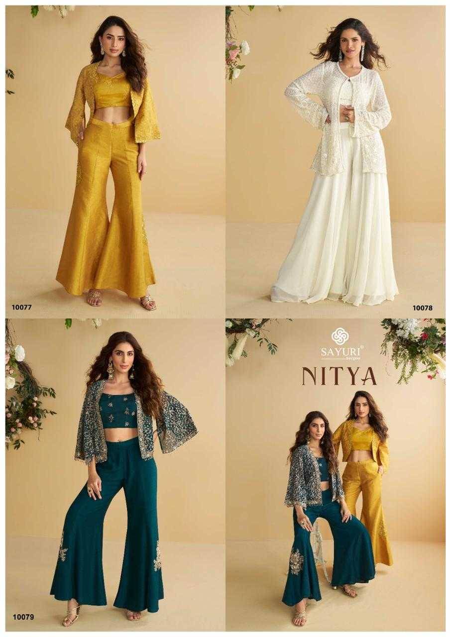 Nitya By Sayuri 10077 To 10079 Series Designer Beautiful Festive Collection Occasional Wear & Party Wear Pure Silk Crop Top With Bottom And Jacket At Wholesale Price
