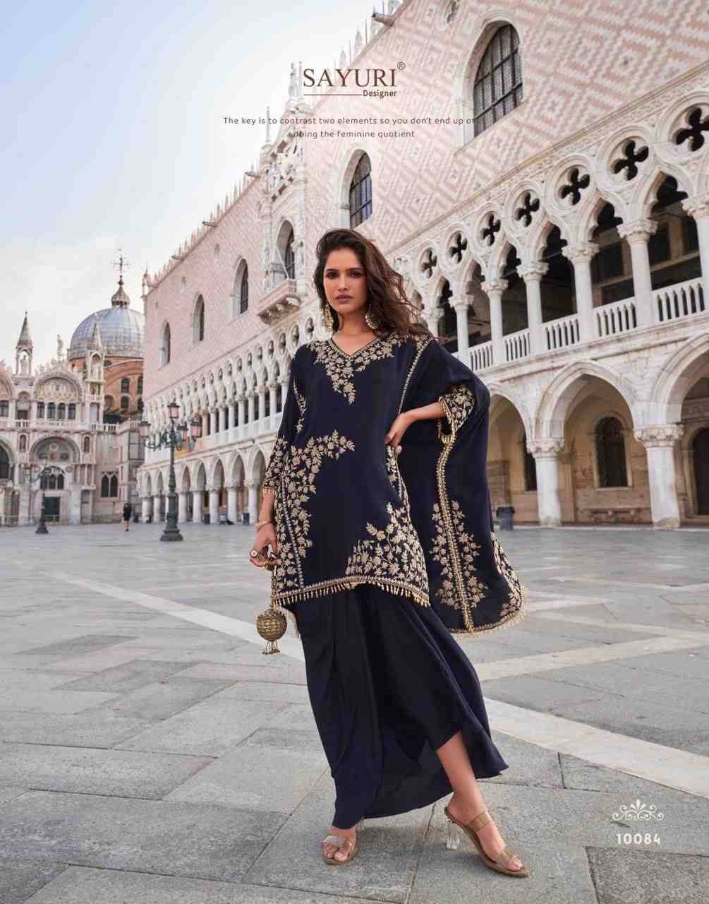 Crown By Sayuri 10082 To 10084 Series Designer Beautiful Festive Collection Occasional Wear & Party Wear Pure Crepe Crop Top With Bottom At Wholesale Price