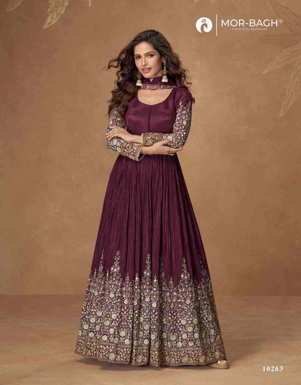 Mehar By Mor-Bagh 10262 To 10264 Series Designer Anarkali Suits Beautiful Fancy Colorful Stylish Party Wear & Occasional Wear Chinnon Silk/Georgette Dresses At Wholesale Price