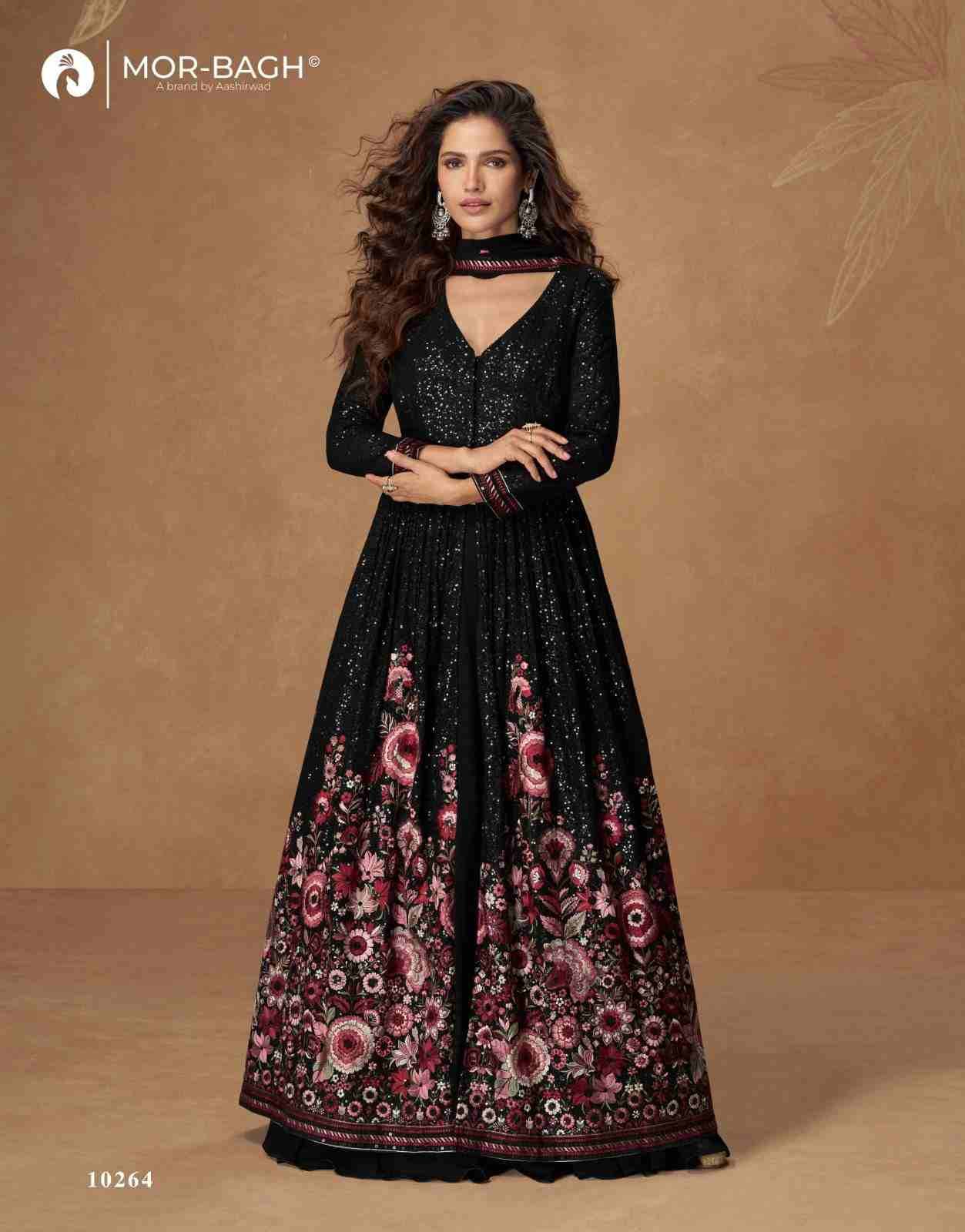 Mehar By Mor-Bagh 10262 To 10264 Series Designer Anarkali Suits Beautiful Fancy Colorful Stylish Party Wear & Occasional Wear Chinnon Silk/Georgette Dresses At Wholesale Price