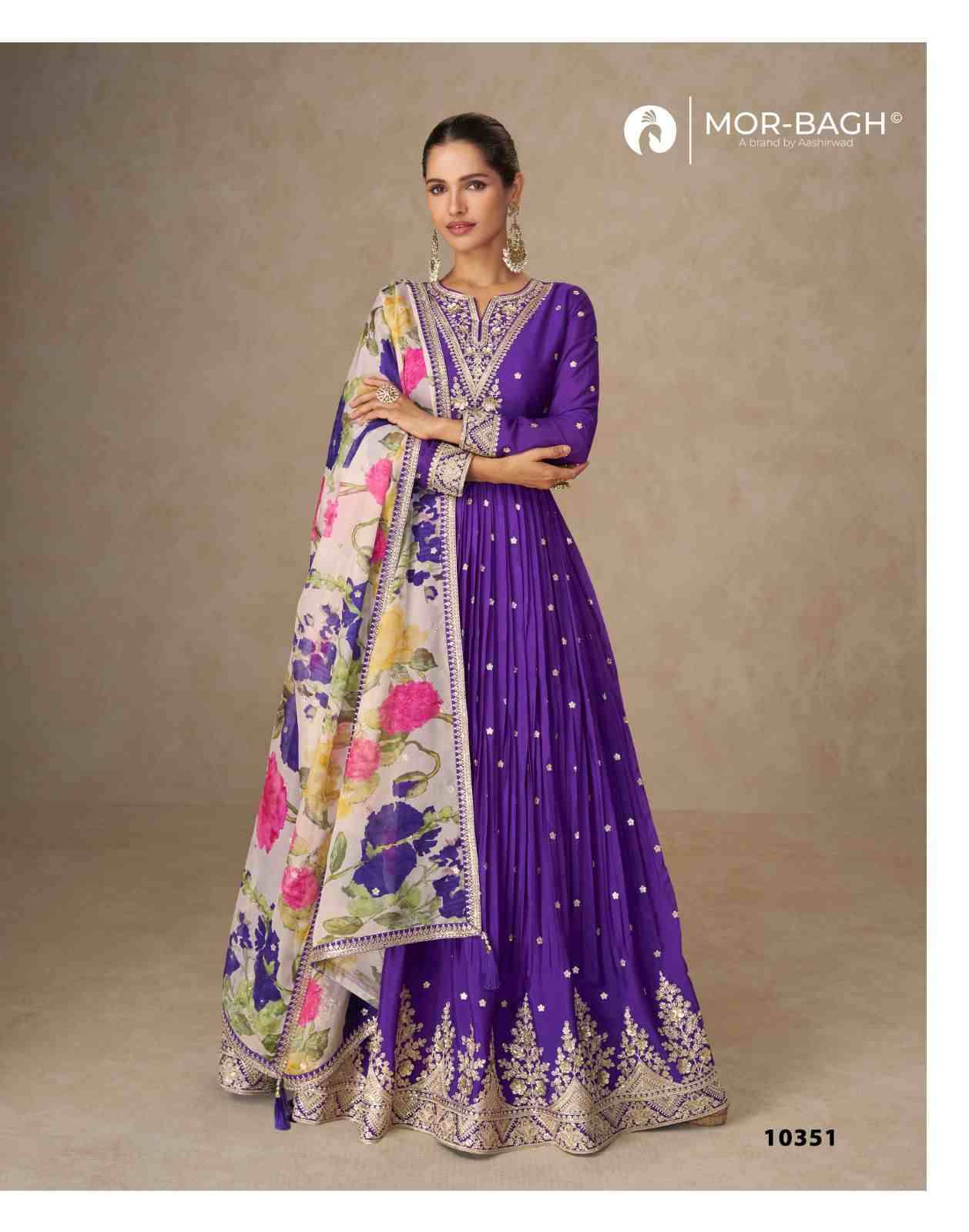 Anmol By Mor-Bagh 10350 To 10352 Series Designer Beautiful Collection Occasional Wear & Party Wear Chinnon Silk Gowns With Dupatta At Wholesale Price