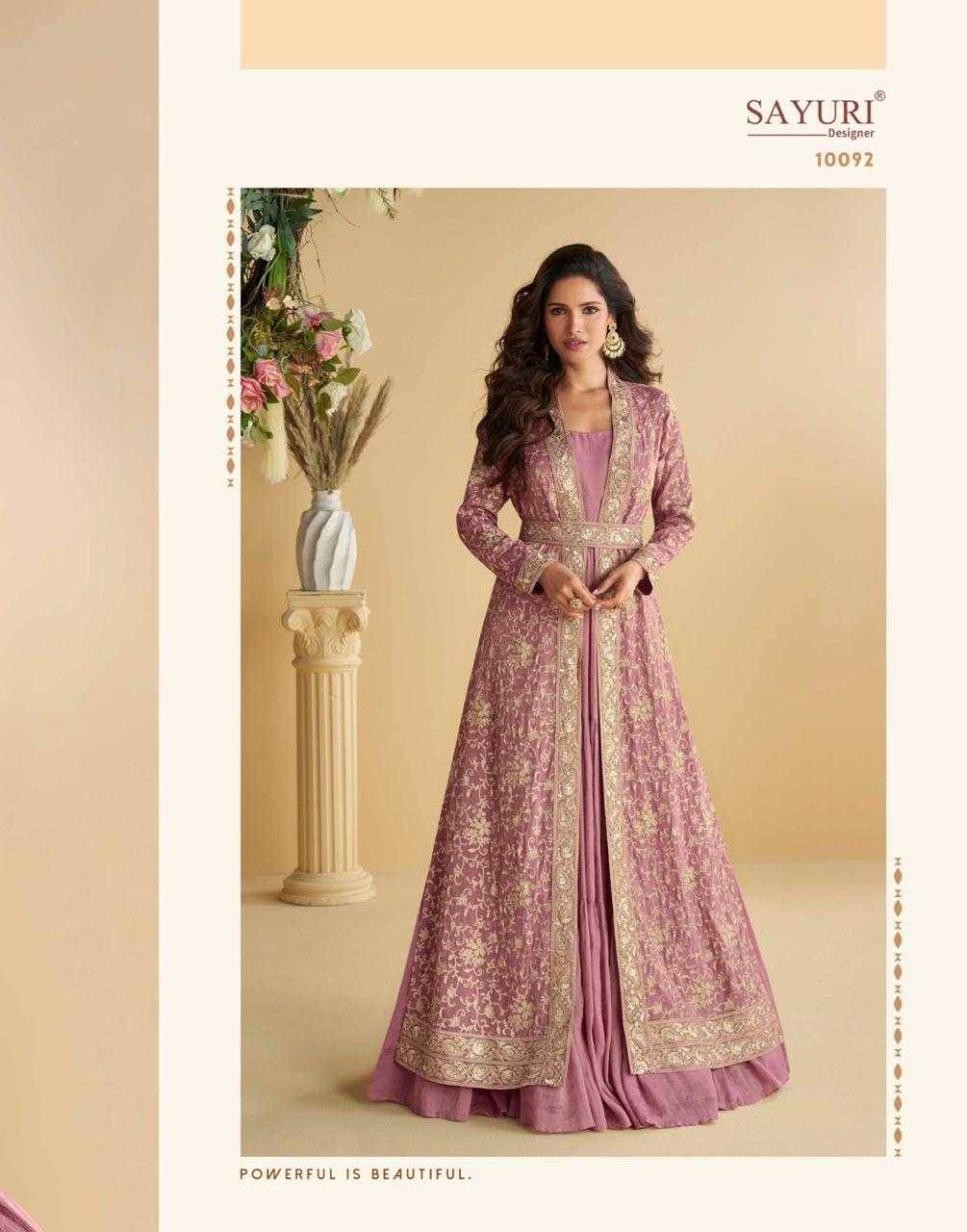 Tulip By Sayuri 10092 To 10094 Series Designer Beautiful Collection Occasional Wear & Party Wear Chinnon Silk Gowns With Jacket At Wholesale Price