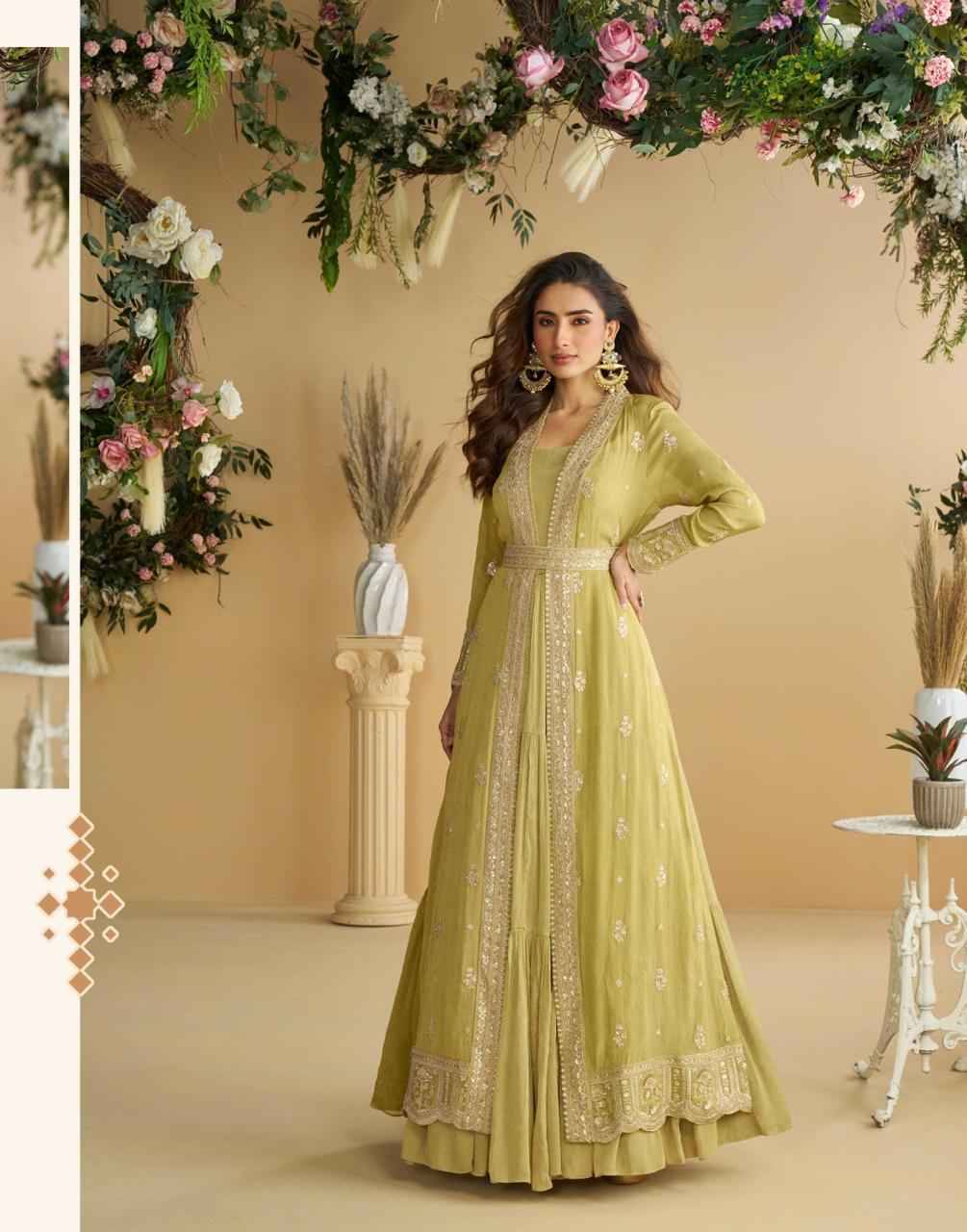 Tulip By Sayuri 10092 To 10094 Series Designer Beautiful Collection Occasional Wear & Party Wear Chinnon Silk Gowns With Jacket At Wholesale Price