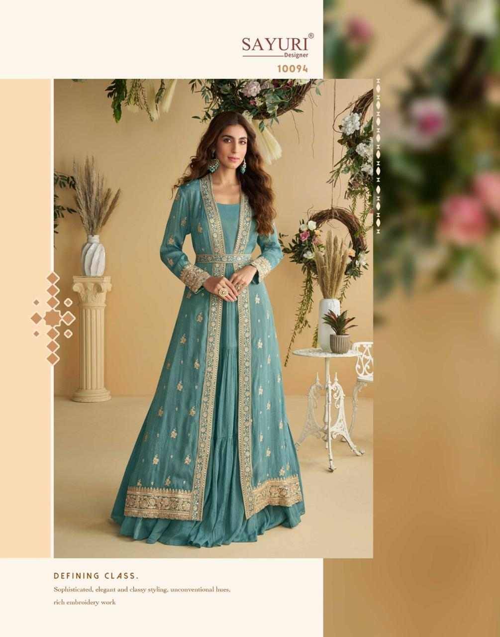 Tulip By Sayuri 10092 To 10094 Series Designer Beautiful Collection Occasional Wear & Party Wear Chinnon Silk Gowns With Jacket At Wholesale Price