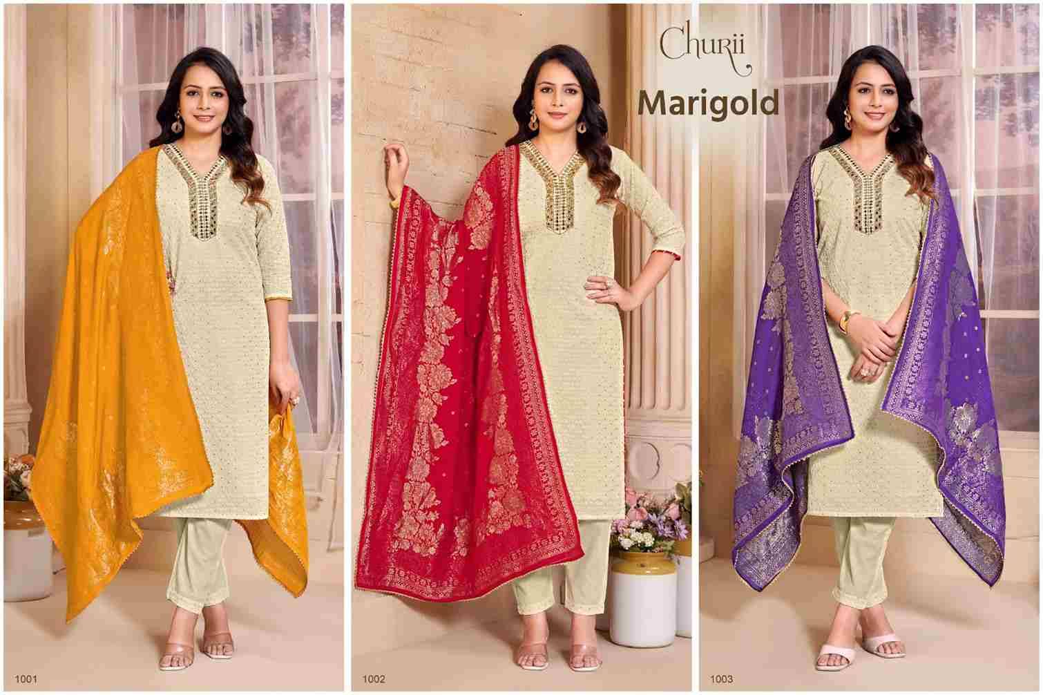 Marigold By Churii Combo Set 1001 To 1003 Series Beautiful Festive Suits Colorful Stylish Fancy Casual Wear & Ethnic Wear Cotton Dresses At Wholesale Price