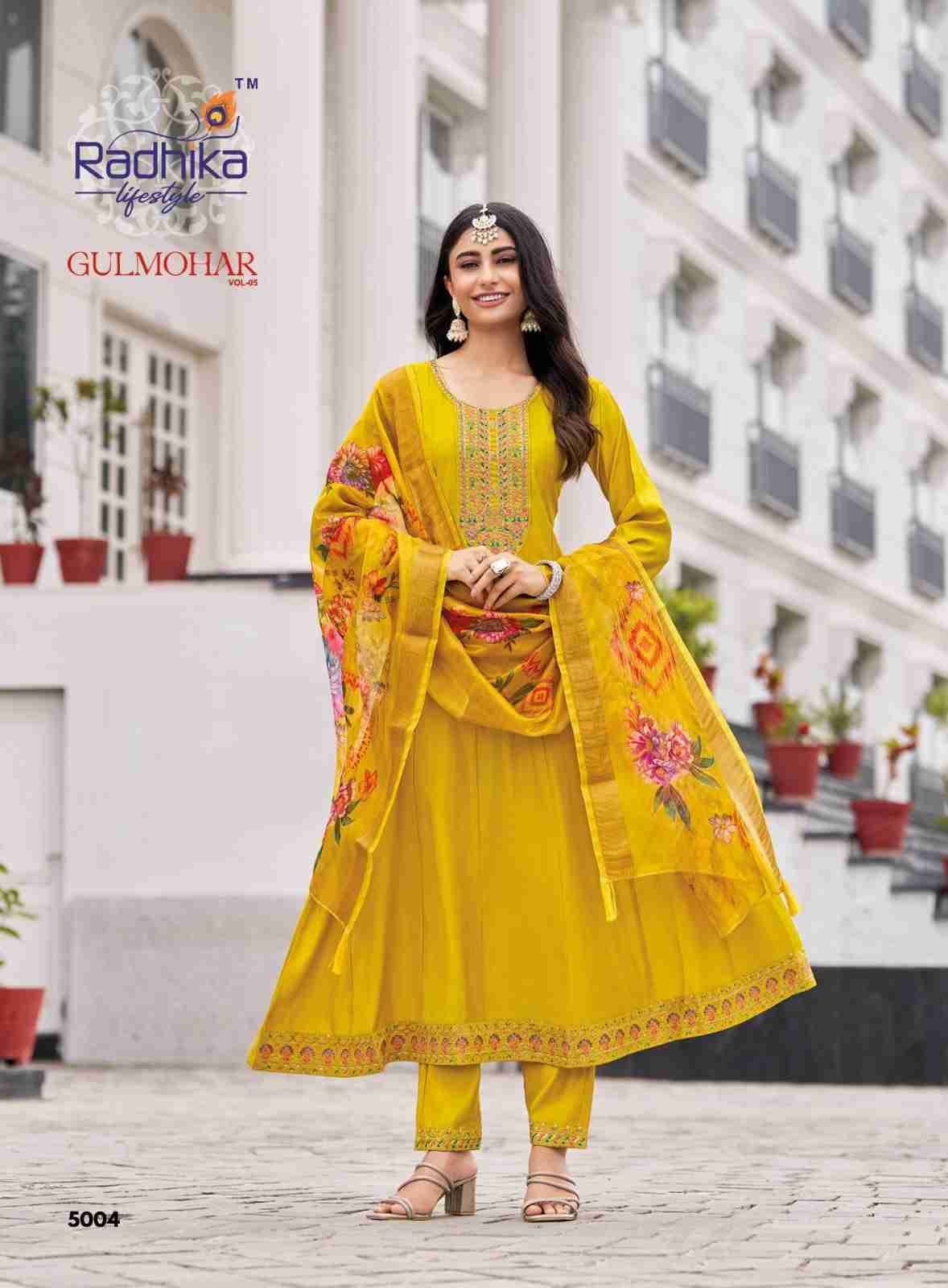 Gulmohar Vol-5 By Radhika Lifestyle 5001 To 5006 Series Beautiful Festive Suits Colorful Stylish Fancy Casual Wear & Ethnic Wear Roman Silk Dresses At Wholesale Price