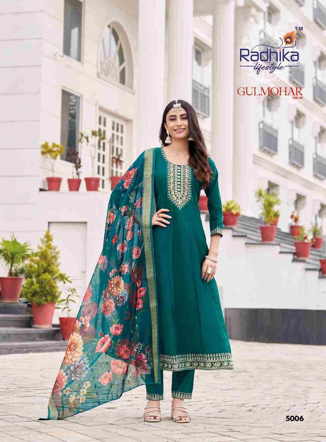 Gulmohar Vol-5 By Radhika Lifestyle 5001 To 5006 Series Beautiful Festive Suits Colorful Stylish Fancy Casual Wear & Ethnic Wear Roman Silk Dresses At Wholesale Price