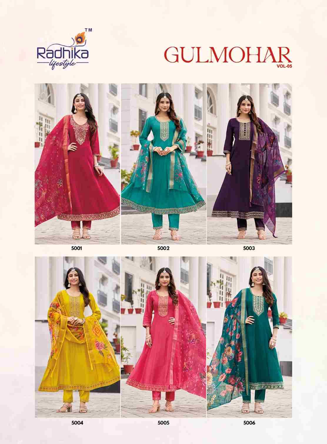 Gulmohar Vol-5 By Radhika Lifestyle 5001 To 5006 Series Beautiful Festive Suits Colorful Stylish Fancy Casual Wear & Ethnic Wear Roman Silk Dresses At Wholesale Price