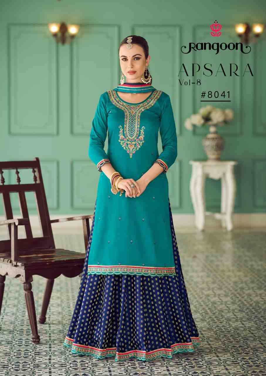 Apsara Vol-8 By Rangoon 8041 To 8046 Series Designer Sharara Suits Collection Beautiful Stylish Fancy Colorful Party Wear & Occasional Wear Jam Silk Dresses At Wholesale Price