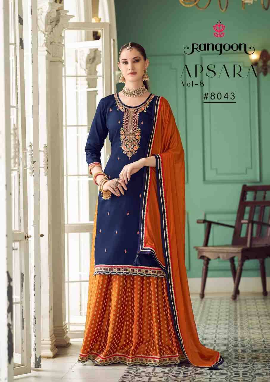 Apsara Vol-8 By Rangoon 8041 To 8046 Series Designer Sharara Suits Collection Beautiful Stylish Fancy Colorful Party Wear & Occasional Wear Jam Silk Dresses At Wholesale Price