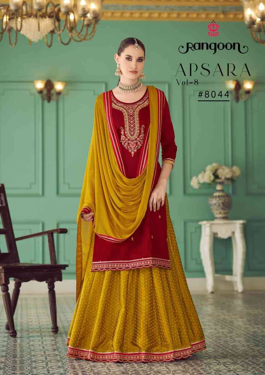 Apsara Vol-8 By Rangoon 8041 To 8046 Series Designer Sharara Suits Collection Beautiful Stylish Fancy Colorful Party Wear & Occasional Wear Jam Silk Dresses At Wholesale Price