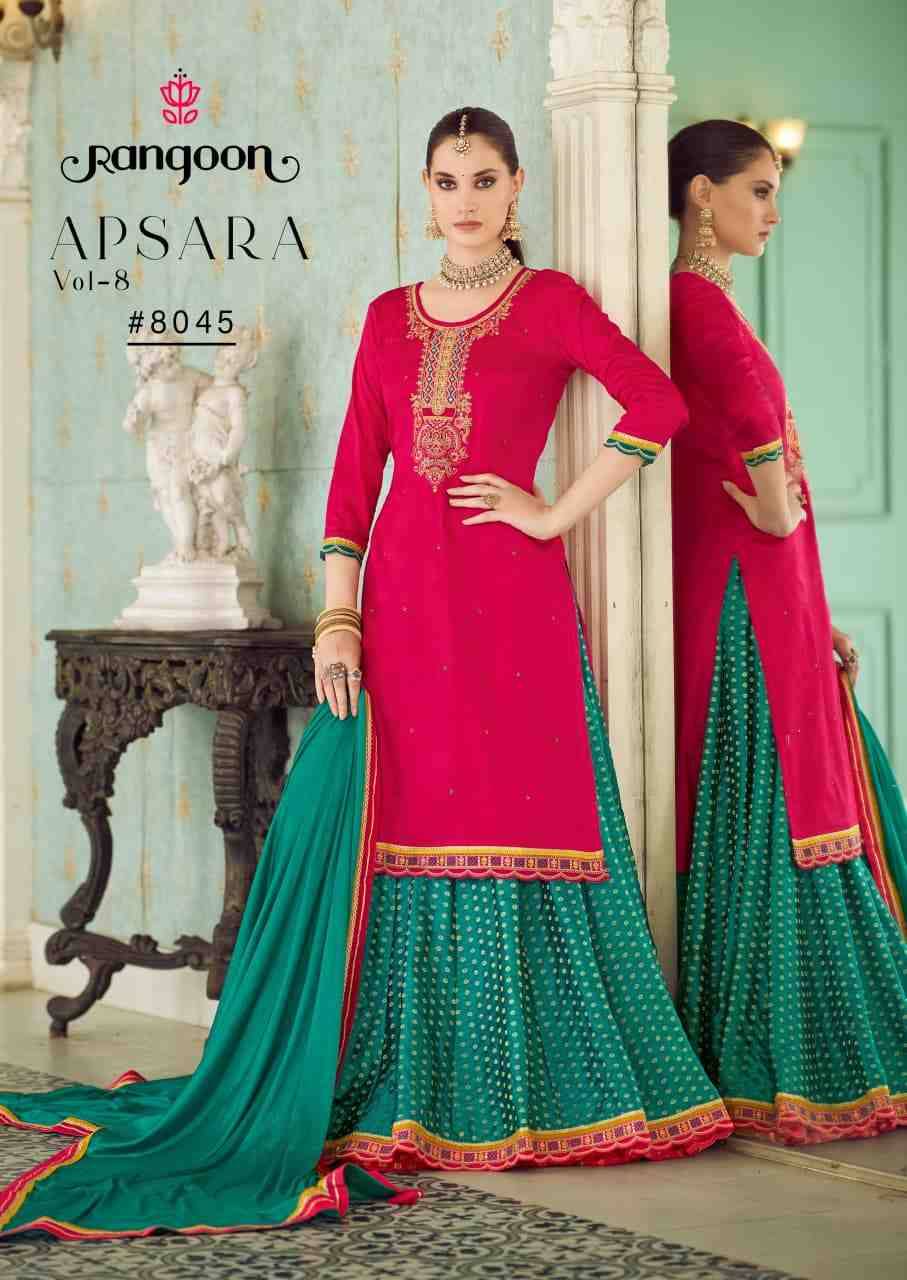 Apsara Vol-8 By Rangoon 8041 To 8046 Series Designer Sharara Suits Collection Beautiful Stylish Fancy Colorful Party Wear & Occasional Wear Jam Silk Dresses At Wholesale Price
