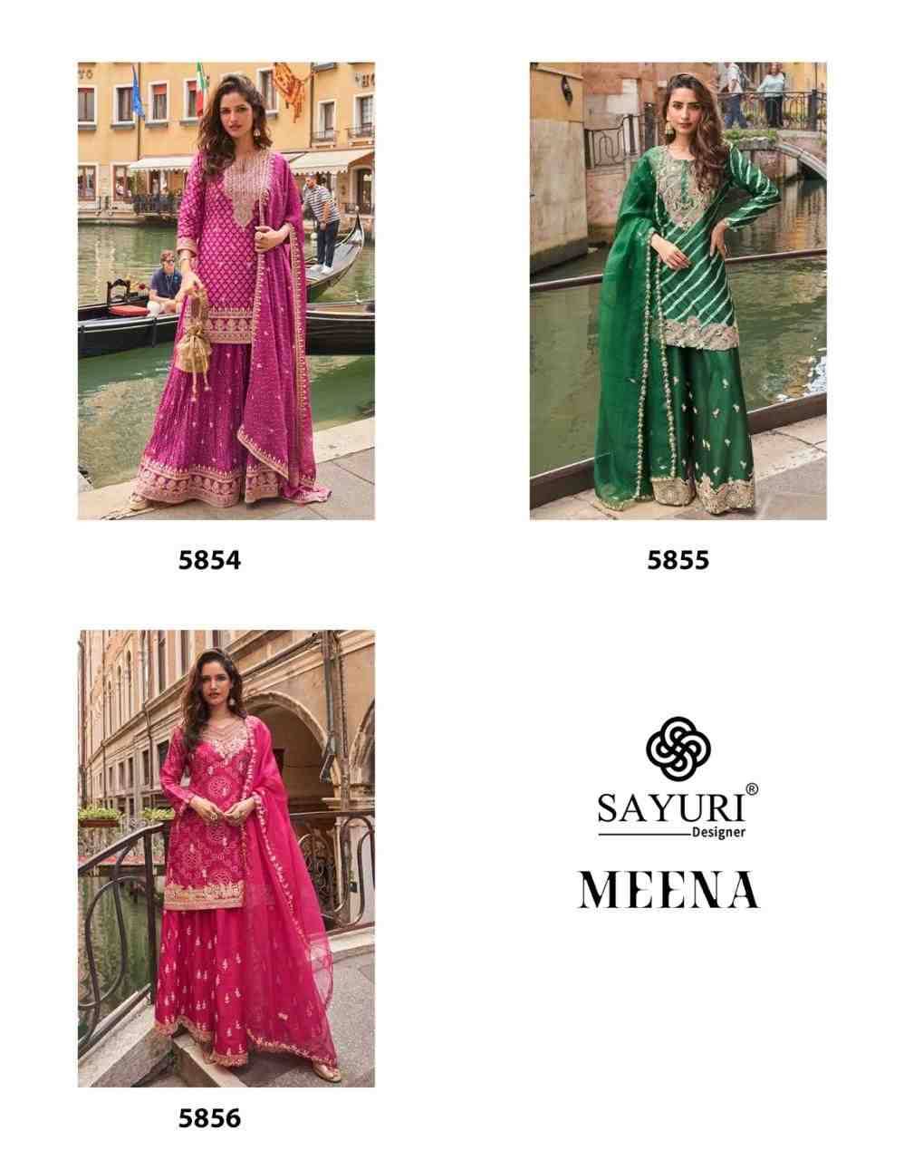 Meena By Sayuri 5854 To 5856 Series Designer Sharara Suits Beautiful Fancy Colorful Stylish Party Wear & Occasional Wear Heavy Chinnon Silk Dresses At Wholesale Price