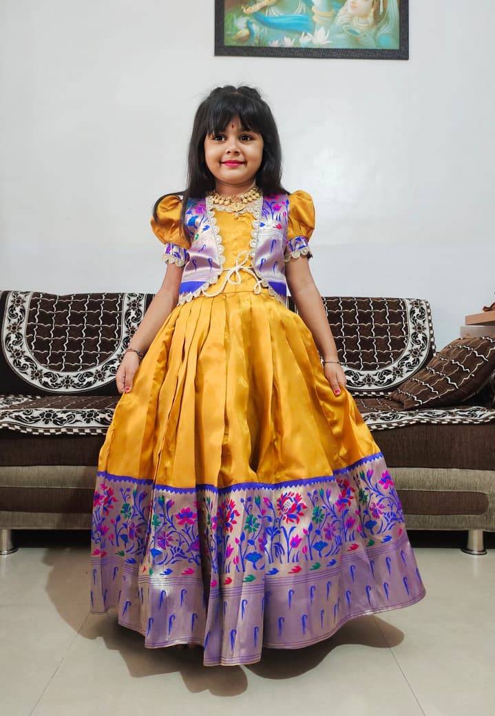 Pv-Kids Gown Vol-12 By Fashid Wholesale 01 To 05 Series Designer Beautiful Collection Occasional Wear & Party Wear Pure Kanjivaram Silk Gowns At Wholesale Price