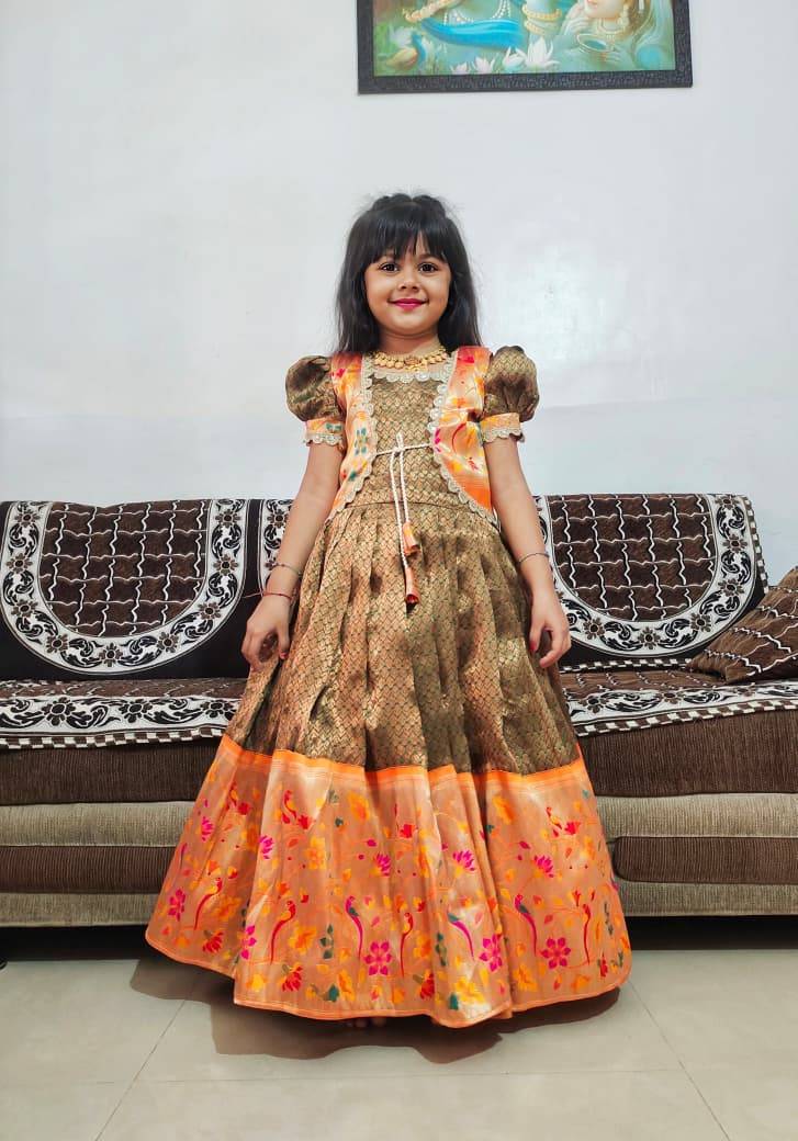 Pv-Kids Gown Vol-12 By Fashid Wholesale 01 To 05 Series Designer Beautiful Collection Occasional Wear & Party Wear Pure Kanjivaram Silk Gowns At Wholesale Price