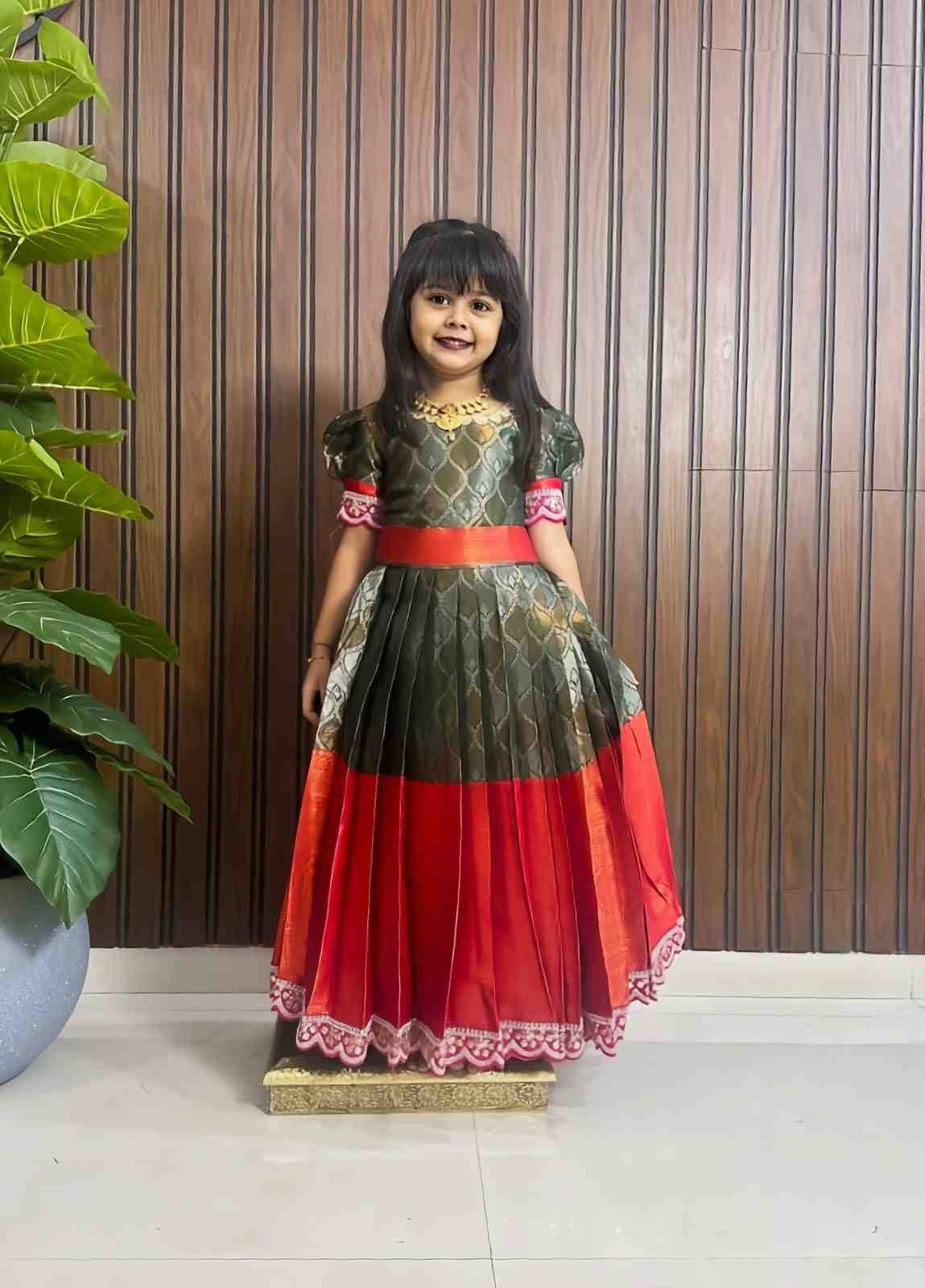 Pv-Kids Gown Vol-13 By Fashid Wholesale 01 To 06 Series Designer Beautiful Collection Occasional Wear & Party Wear Pure Kanjivaram Silk Gowns At Wholesale Price