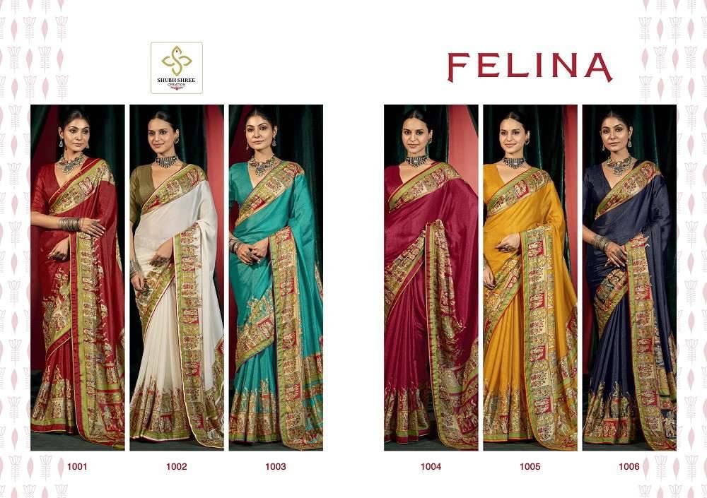 Felina By Shubh Saree 1001 To 1006 Series Indian Traditional Wear Collection Beautiful Stylish Fancy Colorful Party Wear & Occasional Wear Chiffon Sarees At Wholesale Price