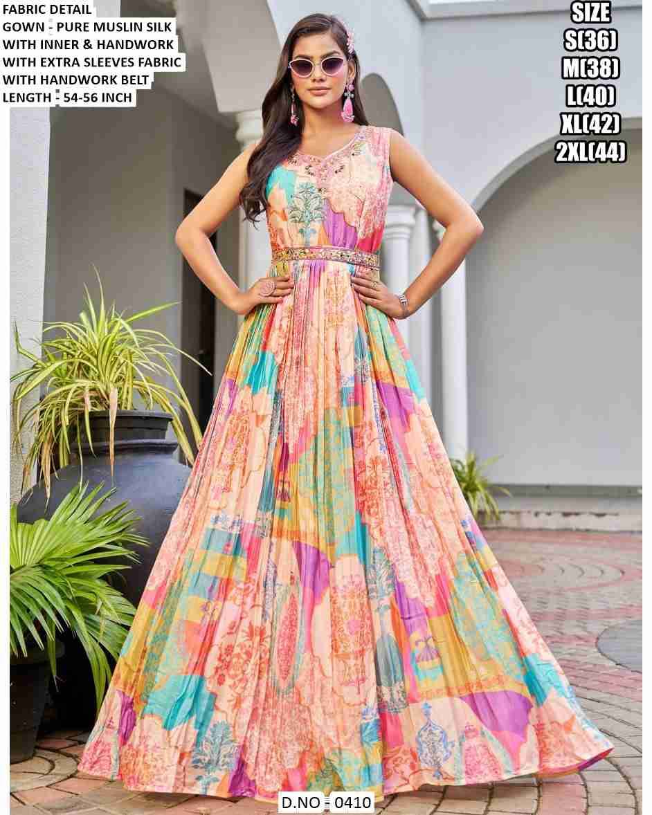 Shikha By Fashid Wholesale 0409 To 0414 Series Designer Stylish Fancy Colorful Beautiful Party Wear & Ethnic Wear Collection Pure Muslin Silk Gowns At Wholesale Price