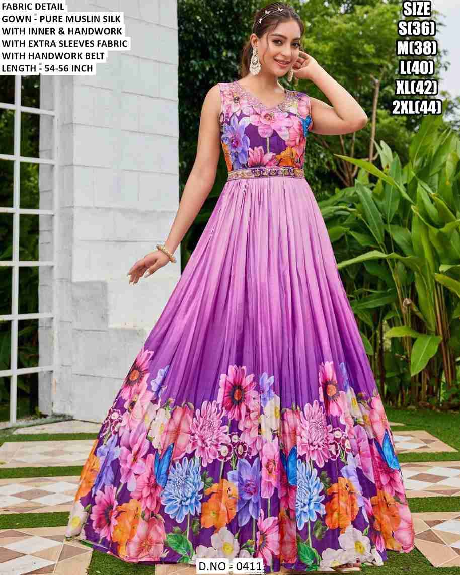 Shikha By Fashid Wholesale 0409 To 0414 Series Designer Stylish Fancy Colorful Beautiful Party Wear & Ethnic Wear Collection Pure Muslin Silk Gowns At Wholesale Price