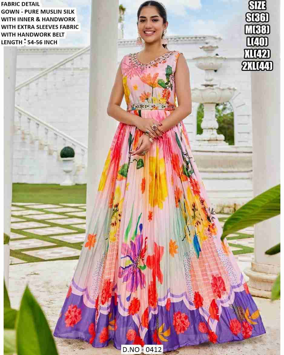 Shikha By Fashid Wholesale 0409 To 0414 Series Designer Stylish Fancy Colorful Beautiful Party Wear & Ethnic Wear Collection Pure Muslin Silk Gowns At Wholesale Price