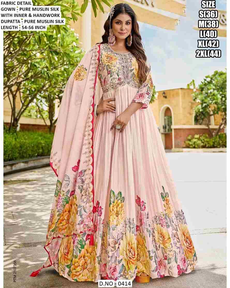 Shikha By Fashid Wholesale 0409 To 0414 Series Designer Stylish Fancy Colorful Beautiful Party Wear & Ethnic Wear Collection Pure Muslin Silk Gowns At Wholesale Price