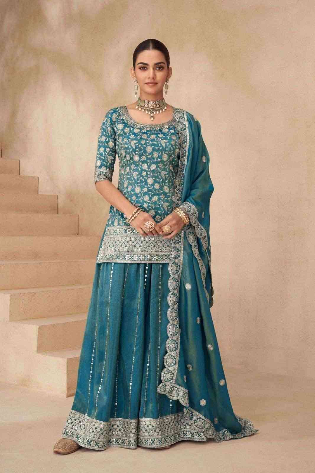 Suhana By Gulkayra Designer 1001-A To 1001-C Series Designer Sharara Suits Beautiful Fancy Colorful Stylish Party Wear & Occasional Wear Simar Silk Dresses At Wholesale Price