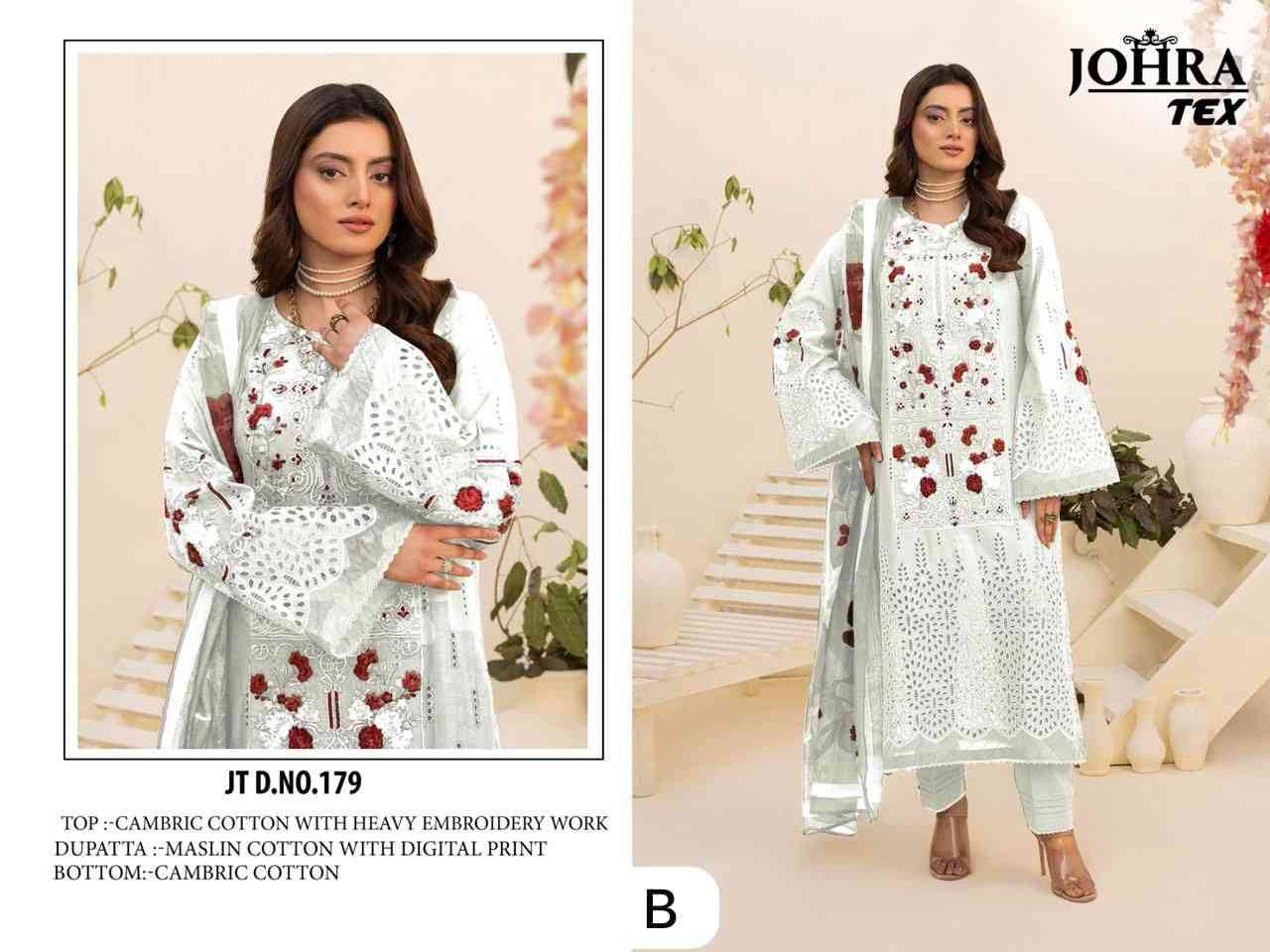 Johra Hit Design 179 Colours By Johra Tex 179-B To 179-C Series Beautiful Pakistani Suits Colorful Stylish Fancy Casual Wear & Ethnic Wear Cambric Cotton Embroidered Dresses At Wholesale Price