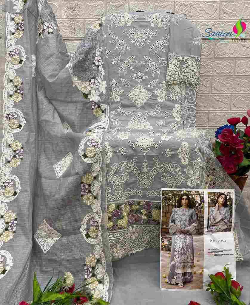 Saniya Trendz 7145 Colours By Saniya Trendz 7145-A To 7145-C Series Beautiful Pakistani Suits Colorful Stylish Fancy Casual Wear & Ethnic Wear Cotton Embroidered Dresses At Wholesale Price