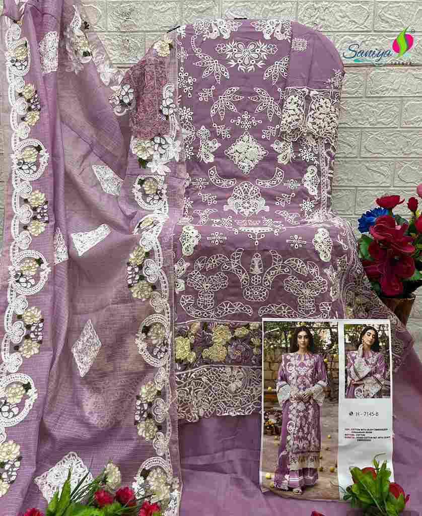 Saniya Trendz 7145 Colours By Saniya Trendz 7145-A To 7145-C Series Beautiful Pakistani Suits Colorful Stylish Fancy Casual Wear & Ethnic Wear Cotton Embroidered Dresses At Wholesale Price