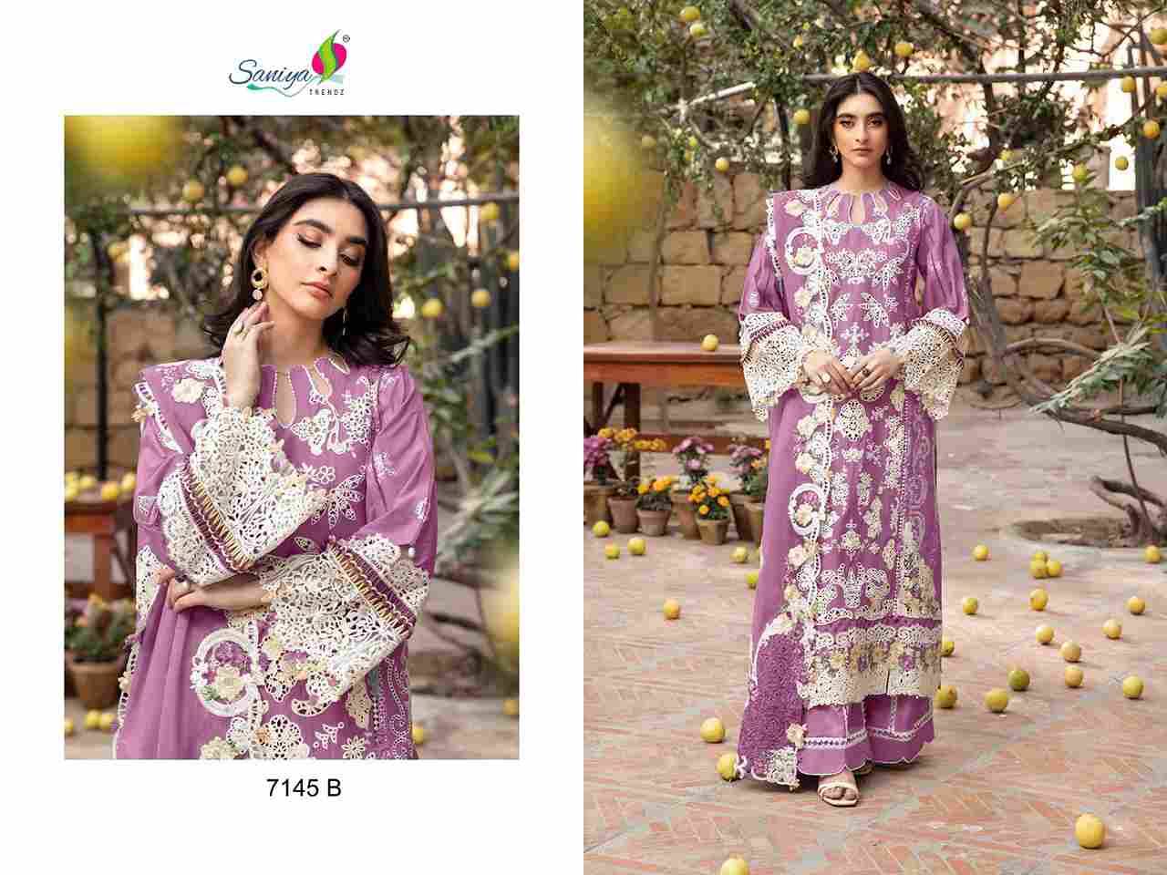 Saniya Trendz 7145 Colours By Saniya Trendz 7145-A To 7145-C Series Beautiful Pakistani Suits Colorful Stylish Fancy Casual Wear & Ethnic Wear Cotton Embroidered Dresses At Wholesale Price