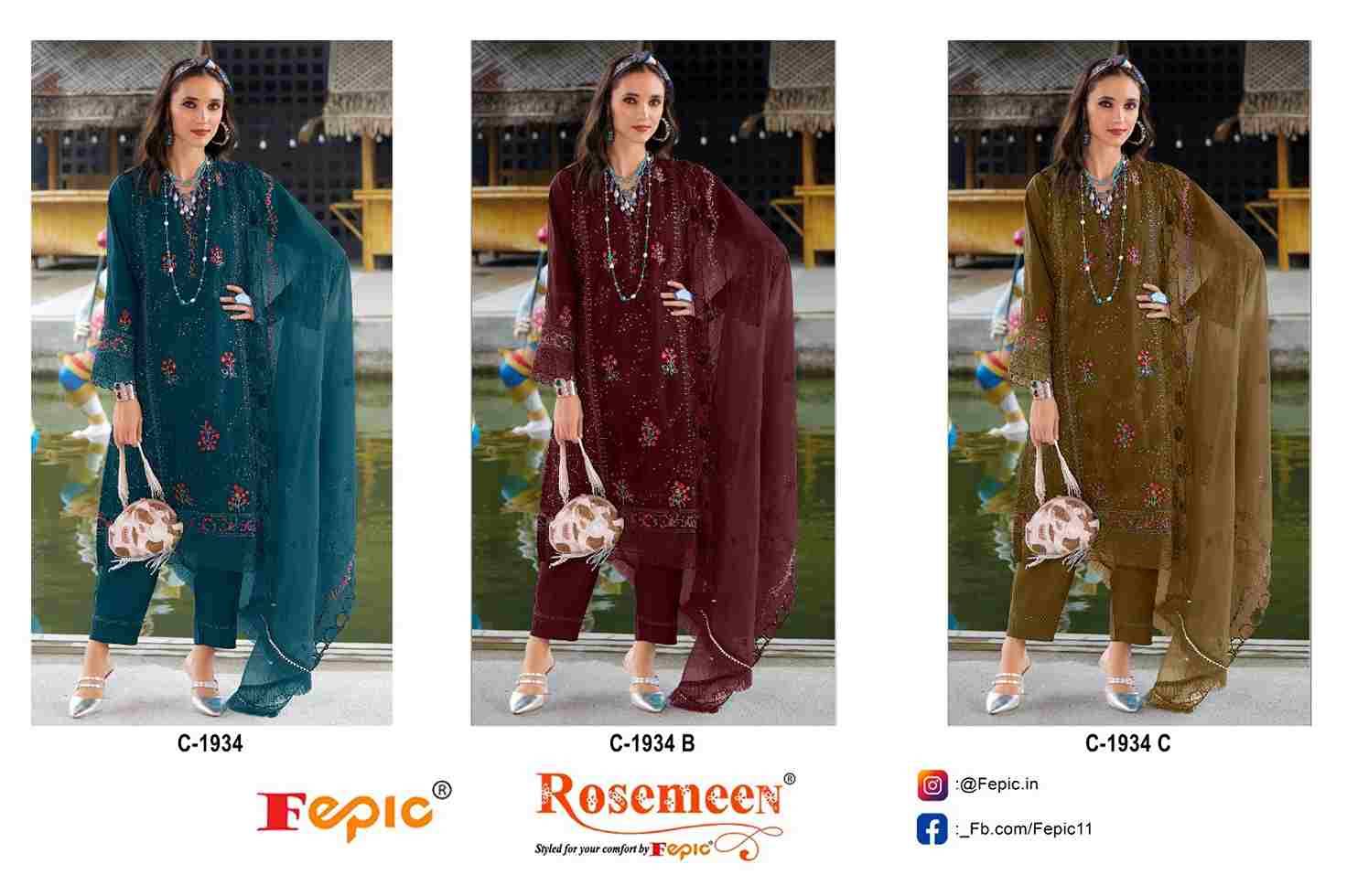 Fepic 1934 Colours By Fepic 1934-A To 1934-C Series Beautiful Pakistani Suits Colorful Stylish Fancy Casual Wear & Ethnic Wear Organza Embroidered Dresses At Wholesale Price