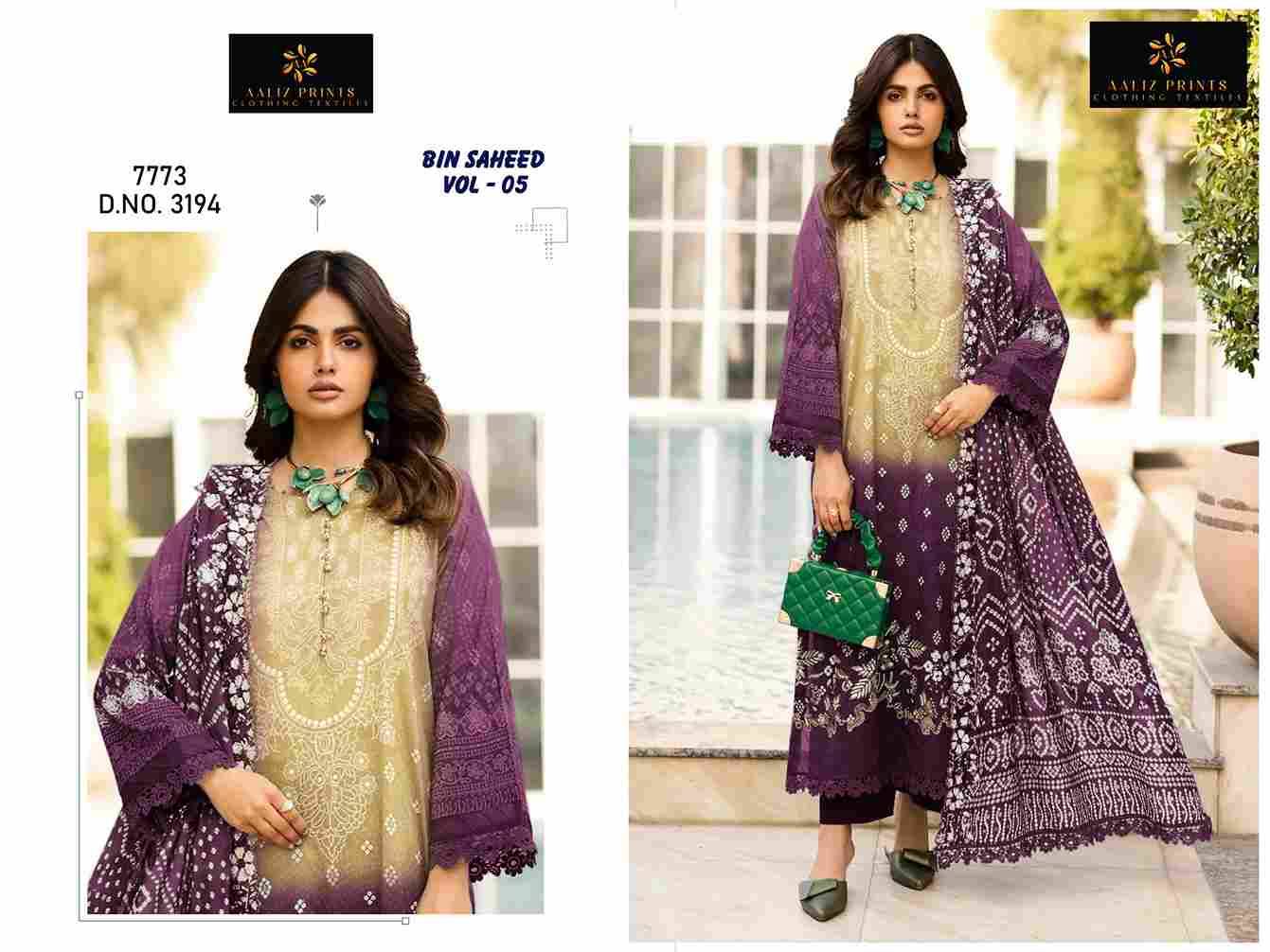 Bin Saheed Vol-5 By Aaliz Prints 3194 To 3199 Series Beautiful Festive Pakistani Suits Stylish Fancy Colorful Casual Wear & Ethnic Wear Soft Cotton Digital Print Dresses At Wholesale Price