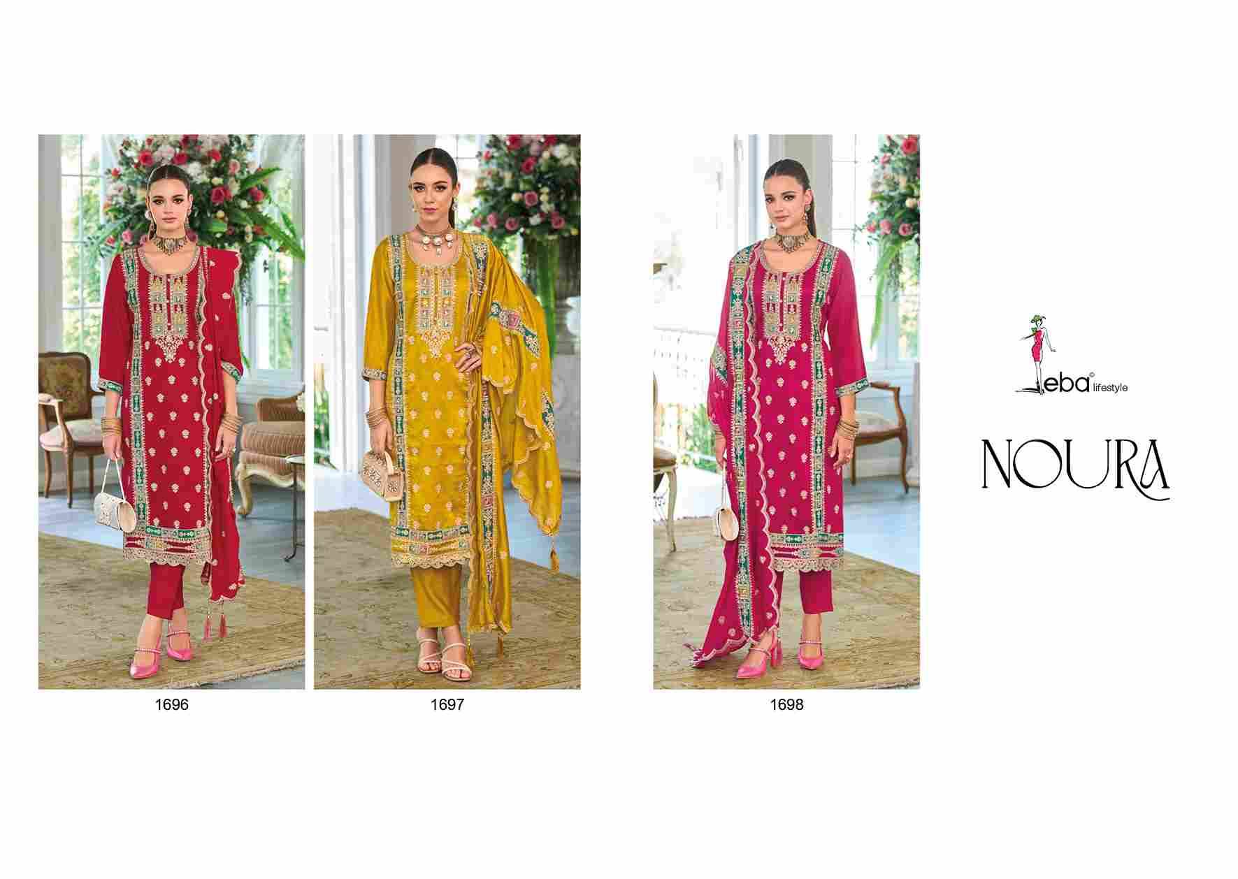Noura By Eba Lifestyle 1696 To 1698 Series Beautiful Festive Suits Colorful Stylish Fancy Casual Wear & Ethnic Wear Chinnon Embroidery Dresses At Wholesale Price
