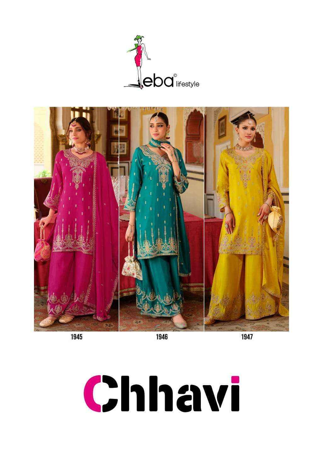 Chhavi By Eba Lifestyle 1845 To 1847 Series Beautiful Festive Suits Colorful Stylish Fancy Casual Wear & Ethnic Wear Chinnon Embroidery Dresses At Wholesale Price